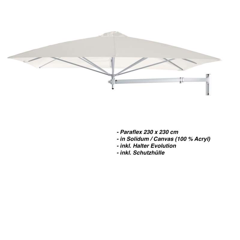 Umbrosa Paraflex 230 x 230 cm Sonnenschirm Solidum Canvas SET Wandschirm inkl. Halterung