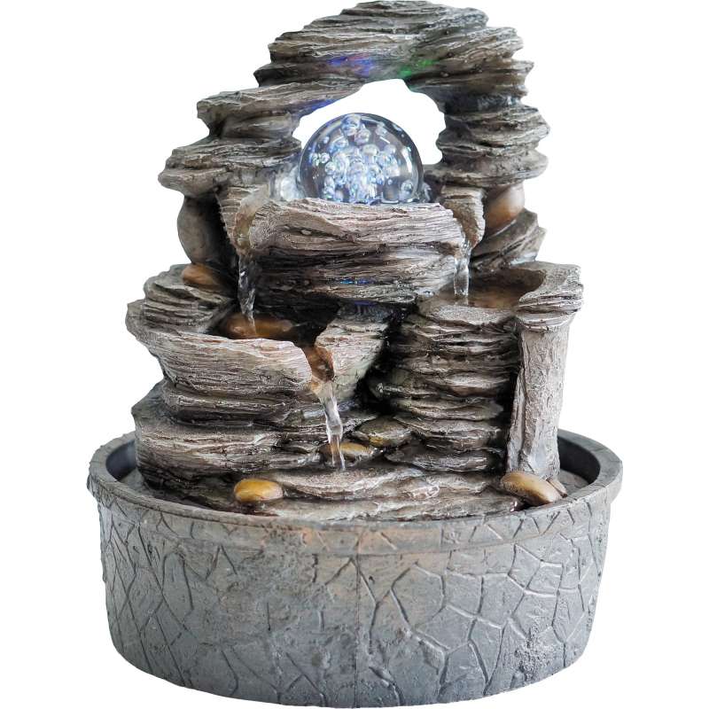 Granimex Hiroto Raumbrunnen inkl. Glaskugel Pumpe und LED-Beleuchtung Wasserspiel H25 x D21cm