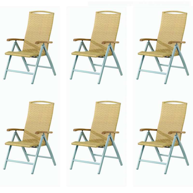 Inko 6x Klappsessel New York Aluminium silber/Geflecht/Teak verstellbar Hochlehner