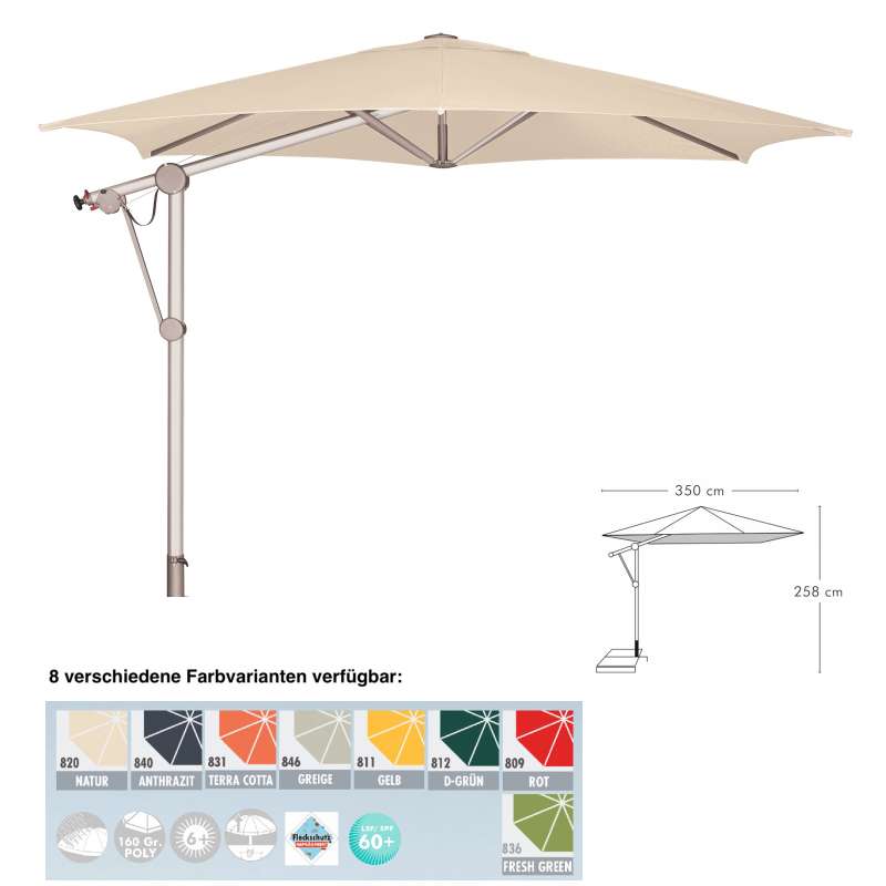 Doppler Sunmatic ø 350 cm Sonnenschirm 8 Farbvarianten Pendelschirm Ampelschirm