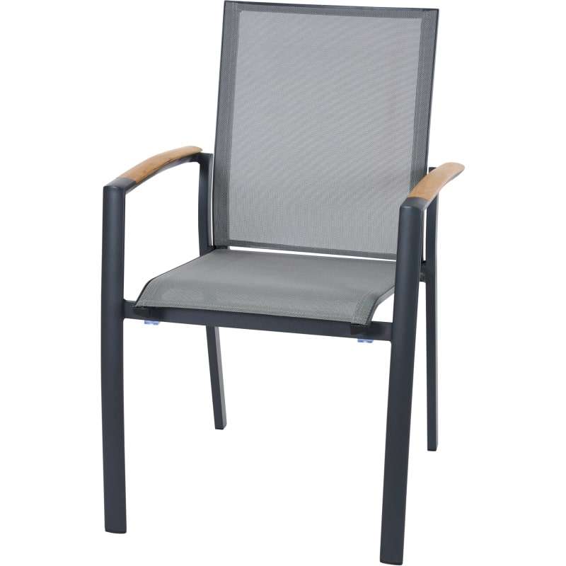 Siena Garden Velia Stapelsessel - Aluminium/Teak FSC & RANOTEX®, schwarz-grau, (T59632)
