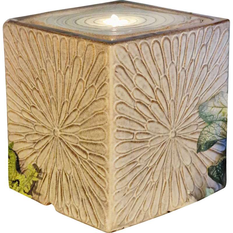 Granimex Jaredo beige Keramik-Wasserwürfel mit Pumpe LED-Beleuchtung Brunnen 36x36x38 cm