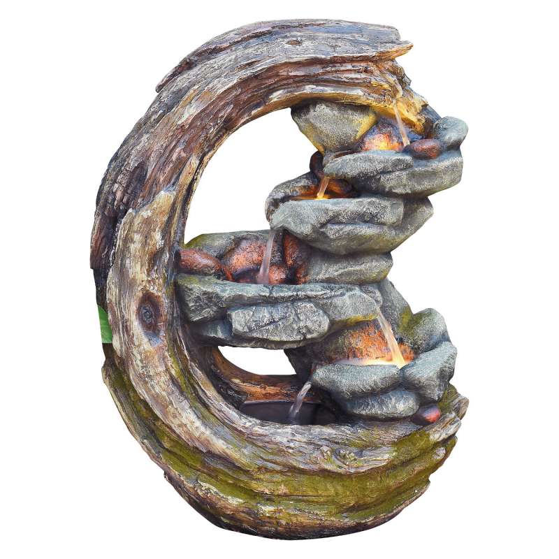 Granimex Luna Polystone Brunnen mit Pumpe und LED-Beleuchtung Zierbrunnen Wasserspiel 60x45x20 cm