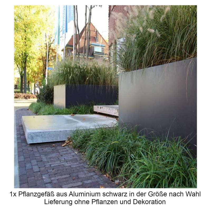 Mecondo Pflanzgefäß aus Aluminium schwarzgrau RAL 7021 quadratisch/rechteckig Blumenkübel