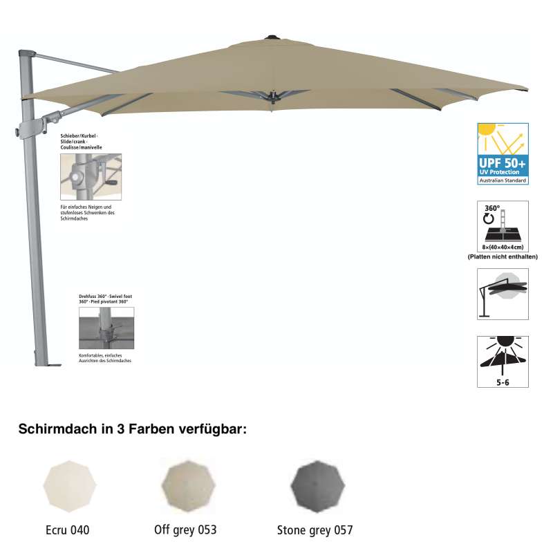GLATZ Sonnenschirm SUNCOMFORT® Varioflex 300 x 300 cm in 3 Farbvarianten
