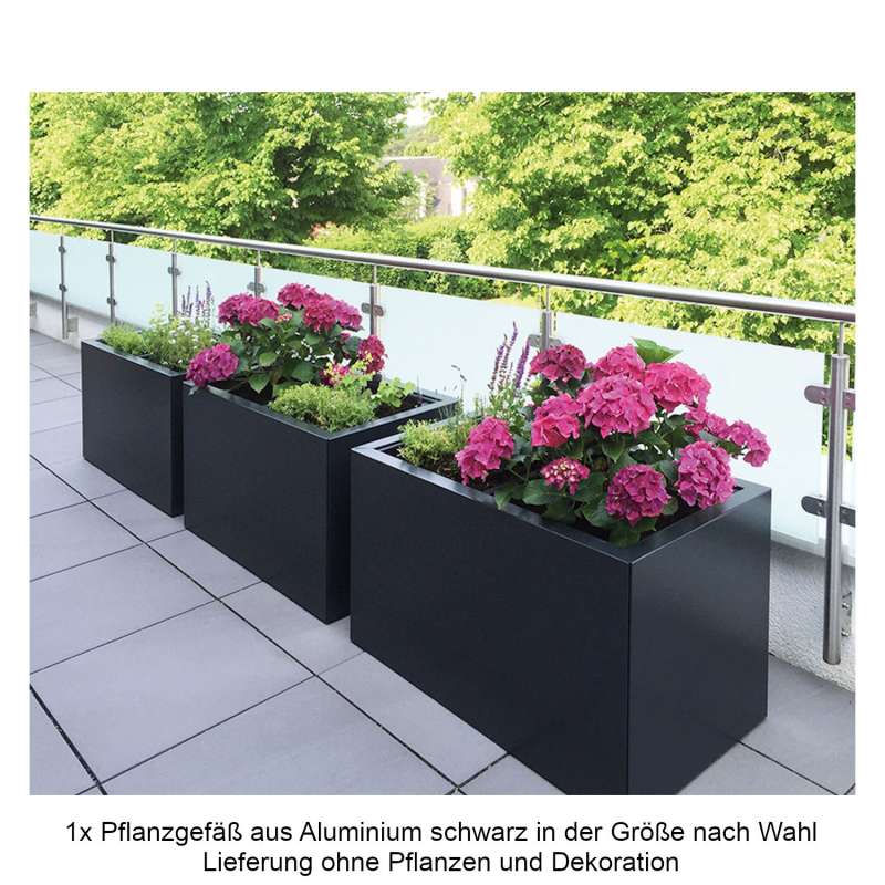 Mecondo Pflanzgefäß CONTURA Stahl tiefschwarz matt RAL 9005 Blumenkübel Bewässerungssystem