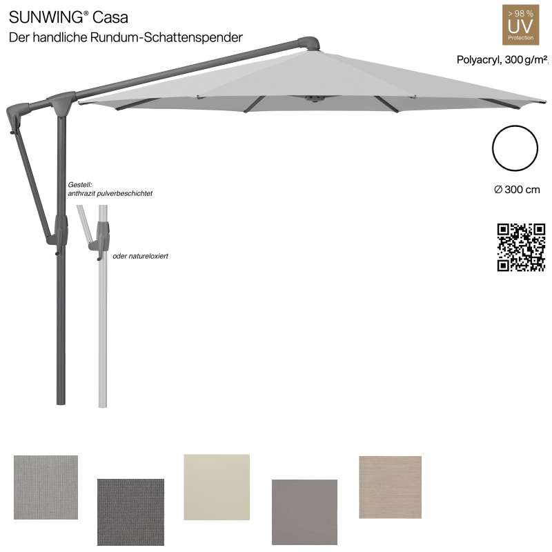 GLATZ Sonnenschirm SUNWING® CASA rund ø 300 cm 5 mögliche Farben Ampelschirm Stoffklasse 5