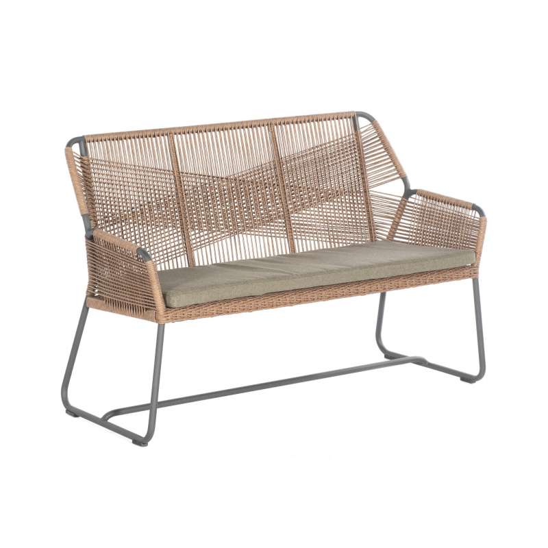 Sonnenpartner Bank 2-Sitzer Observer Alu/PE-Kunstoffgeflecht natural honey, inkl. Sitzkissen Copacab