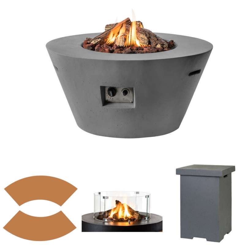 Happy Cocooning Mania Feuertisch Komplettset 19,5 kW Cone konisch 96x96x46 cm Beton-Optik grau