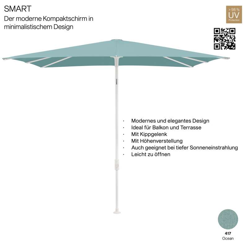 GLATZ Sonnenschirm SMART rechteckig 250 x 200 cm Gestell matt weiss Stoff Farbe 417 Ocean Mittelmast