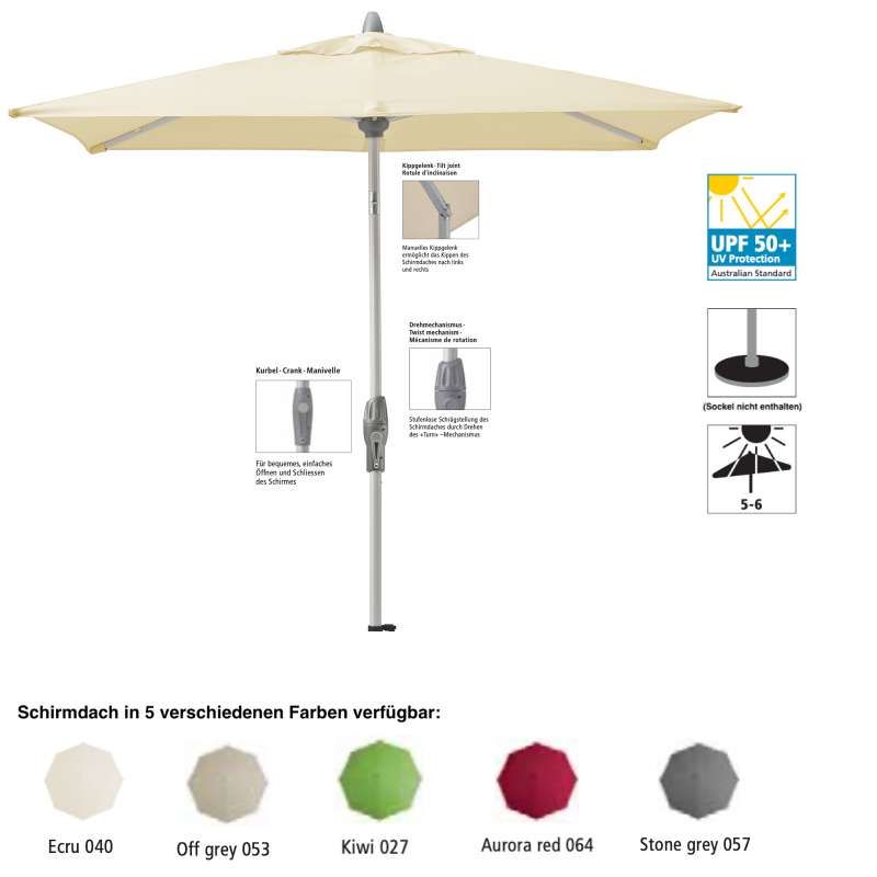 Sonnenschirm SUNCOMFORT® by Glatz Shell Turn 250 x 200 cm in 5 Farbvarianten Mittelmast
