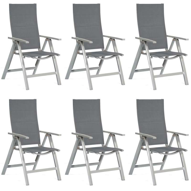 SunnySmart 6er-Set Garten-Klappsessel Concept Aluminium mit Polstertextilgewebe silber Gartenstuhl