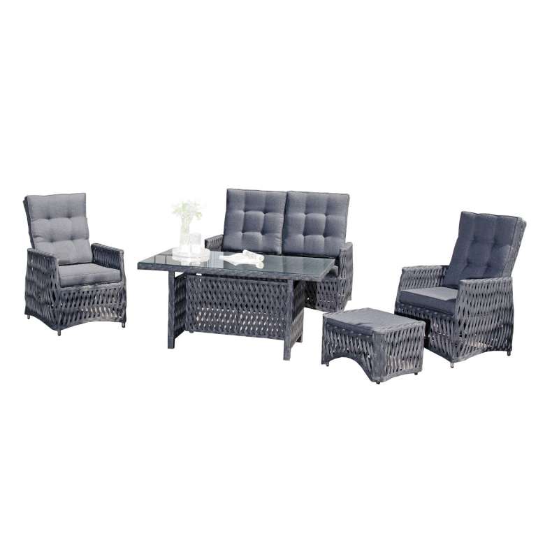 SunnySmart 5-teilige Loungegruppe Roseville-Deluxe Polyrope metallic schwarz