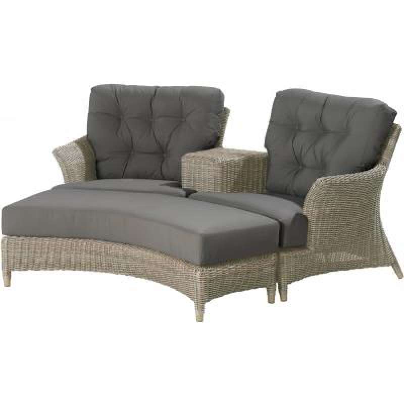 4Seasons Outdoor Valentine Love Seat mit Fußhocker Polyrattan pure inkl Kissen