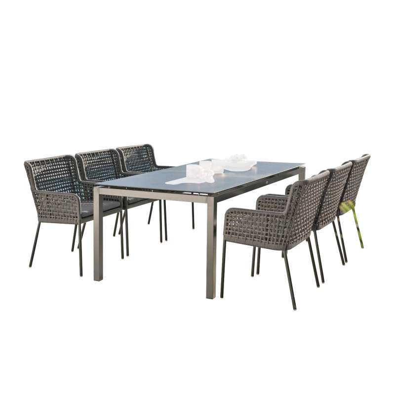 Stern 7-teilige Sitzgruppe Greta Aluminium anthrazit/seidengrau mit Tisch Silverstar 2.0 200x100 cm