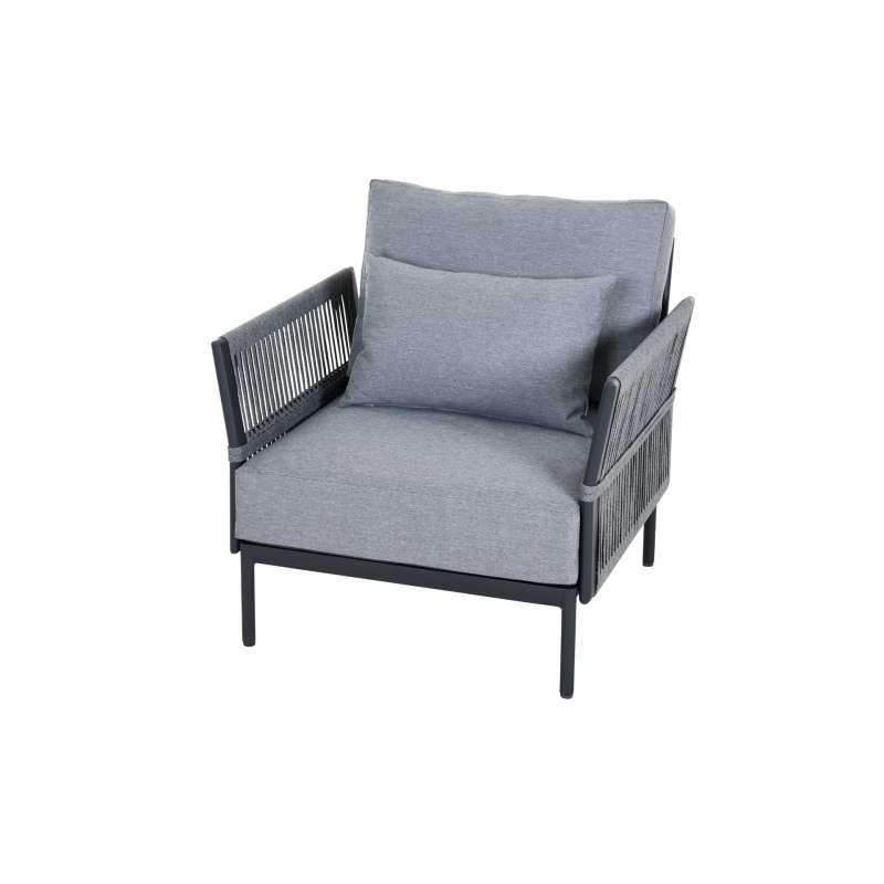 Siena Garden Rock Lounge-Sessel – Aluminiumgestell, hellgrauer Textilbezug & schwarze Rope (T52179)