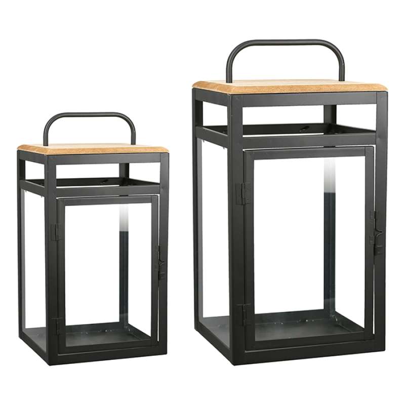 Casablanca 2er Set Laternen Relax Metall Holz Glas 22 und 34 cm