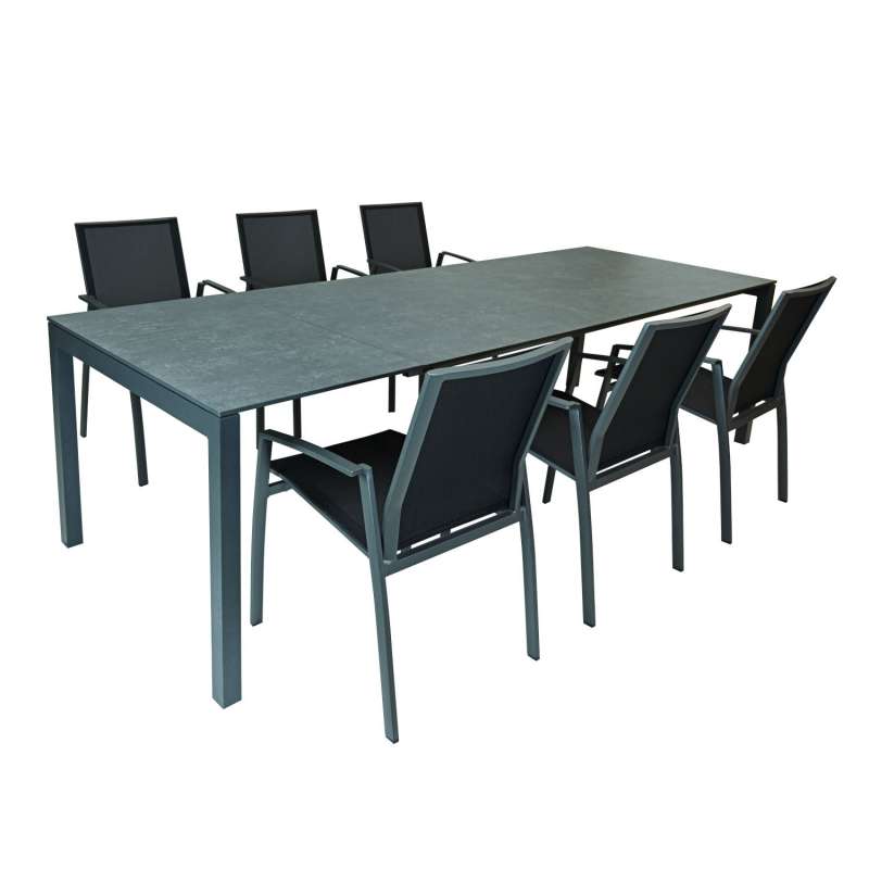 SIT Mobilia 7-tlg Sitzgruppe Etna/Argentina Alu anthrazit/HPL/schwarz 160/220x95 cm