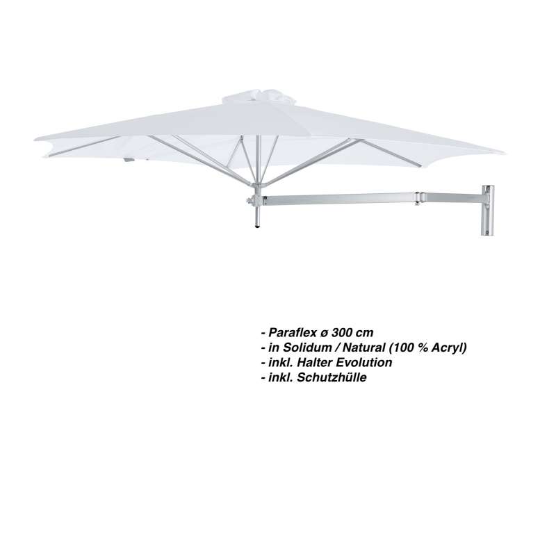 Umbrosa Paraflex ø 300 cm Sonnenschirm Wandschirm SET Solidum Natural inkl. Halterung