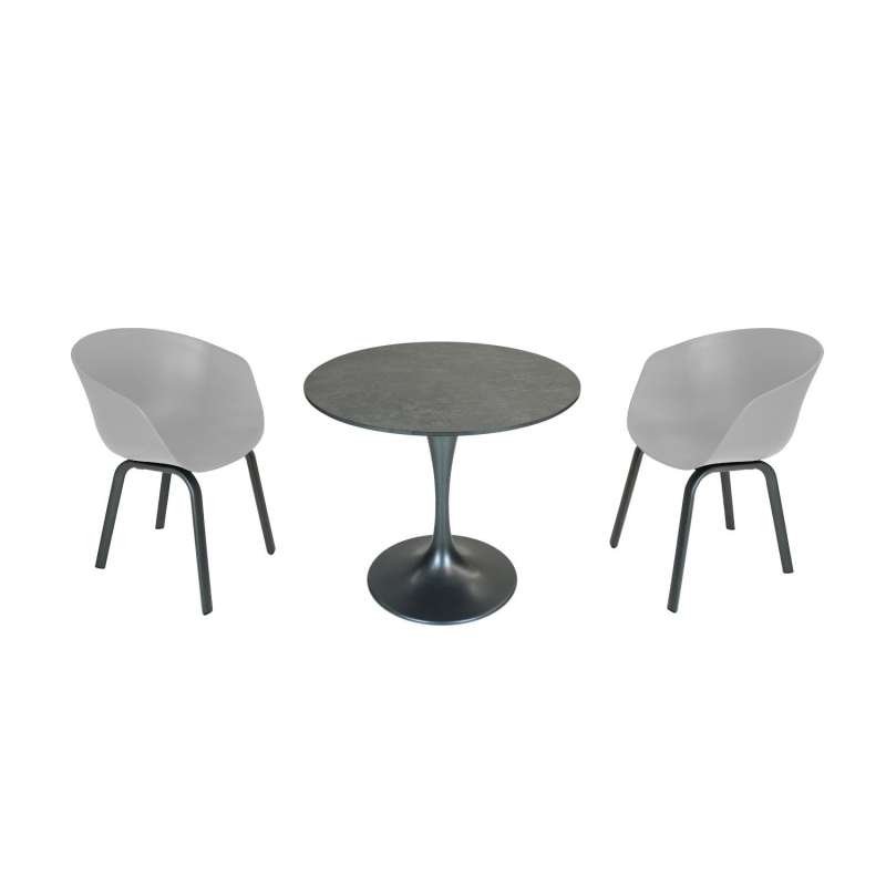 SIT Mobilia 3-teilige Sitzgruppe Trompeta rund Boca Aluminium eisengrau Ø 80 cm