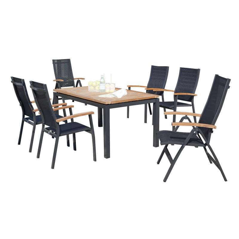 Sonnenpartner 7-teilige Sitzgruppe Florida & Base 160x90 cm Aluminium anthrazit