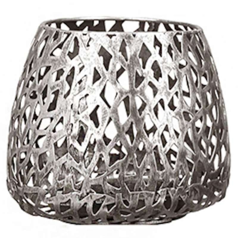 Casablanca Windlicht Purley klein Metall silberfarben Ø 14 cm