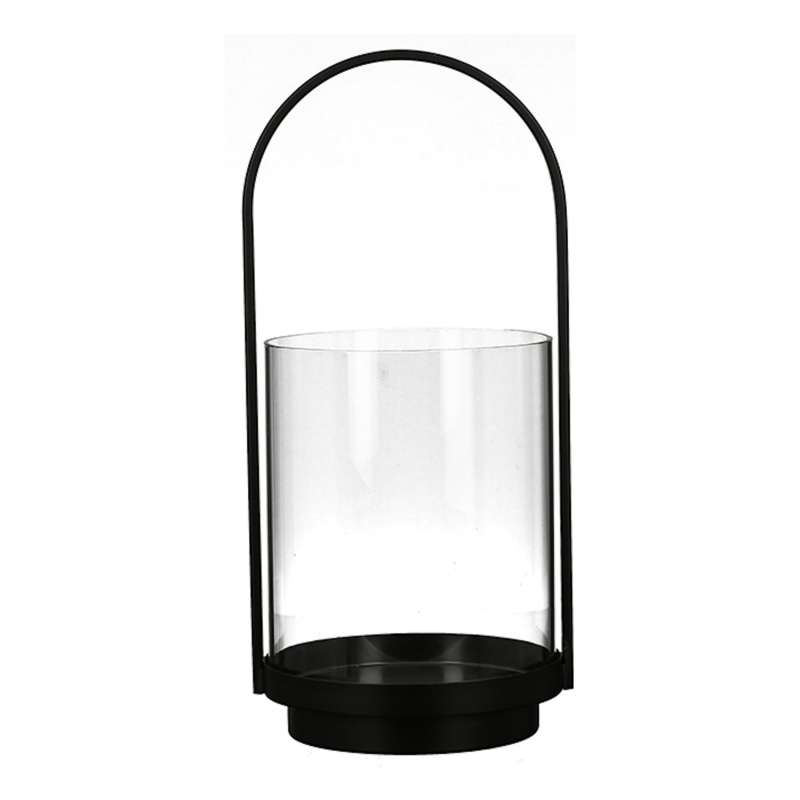 Casablanca Windlicht Lantern groß Metall schwarz Glas Ø 19 cm