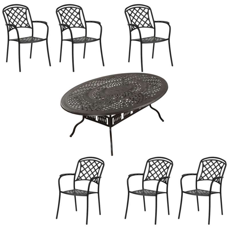 Inko 7-teilige Sitzgruppe Alu-Guss bronze Tisch oval 216x152x74 cm cm mit 6 Sesseln