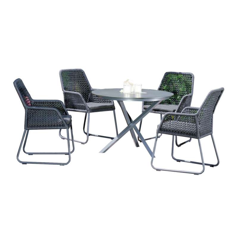 Sonnenpartner 5-teilige Sitzgruppe Fairmont & Base-Spectra Ø 100 cm Aluminium mit Polyrope schwarzgr