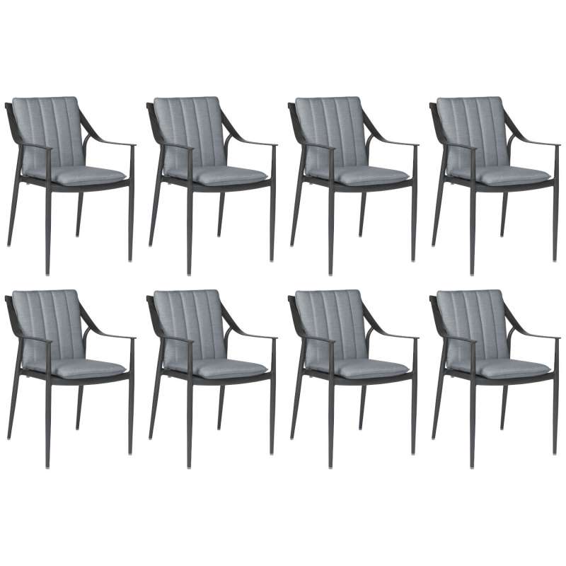 Stern 8er-Set Dining-Sessel Vanda Aluminium anthrazit/Outdoorstoff seidengrau Gartenstuhl