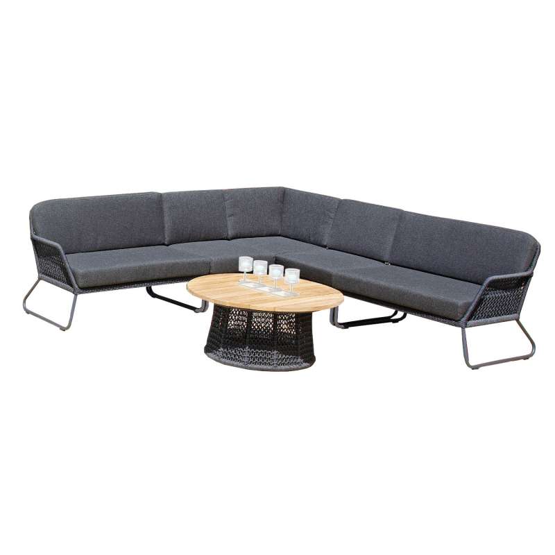 Sonnenpartner 6-teilige Lounge-Sitzgruppe Poison mit Tisch Aluminium mit Teakholz/Polyrope dunkelgra