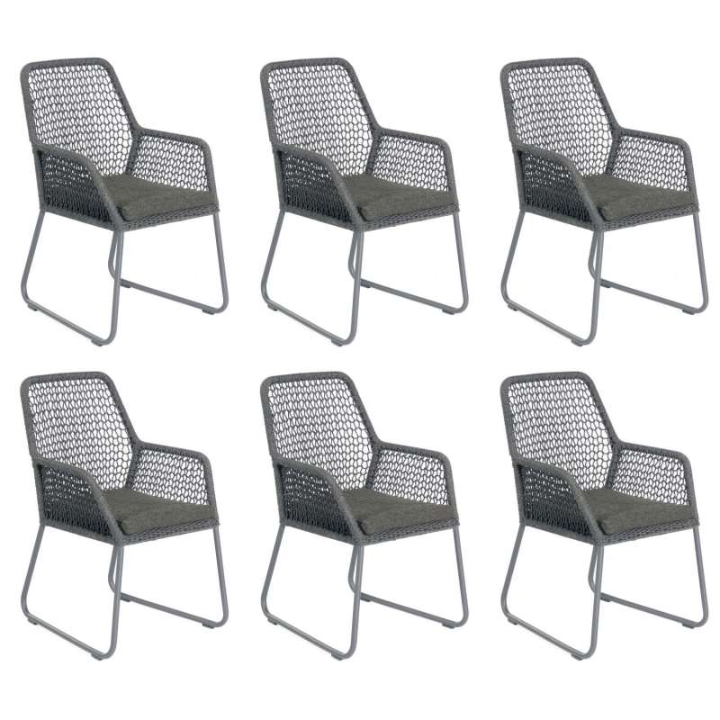 Sonnenpartner 6er-Set Gartensessel Poison Aluminium mit Polyrope dunkelgrau Gartenstuhl Sessel