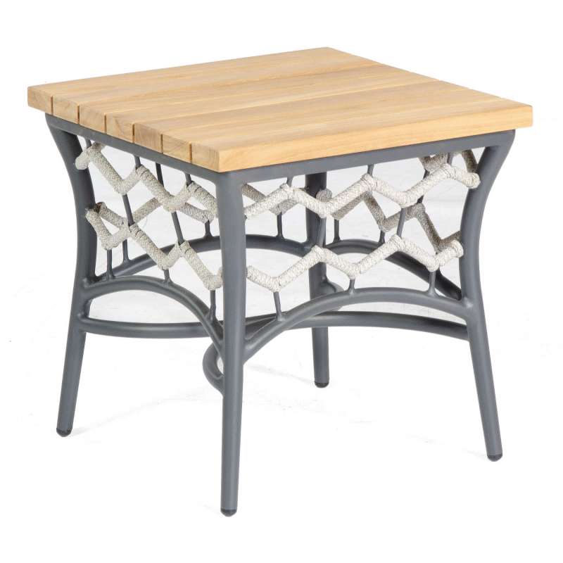 Sonnenpartner Lounge-Tisch Yale 45x45 cm Teak/Alu/Polyrope silbergrau Beistelltisch