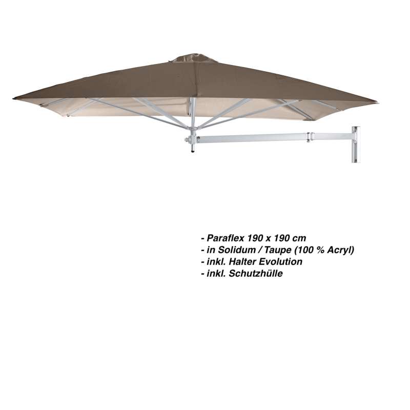 Umbrosa Paraflex 190 x 190 cm Sonnenschirm Solidum Taupe SET Wandschirm inkl. Halterung