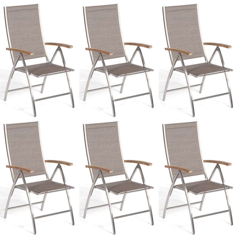 Sonnenpartner 6x Klappsessel Paragon Edelstahl/Textilen taupe Klapp-Sessel Klappstuhl