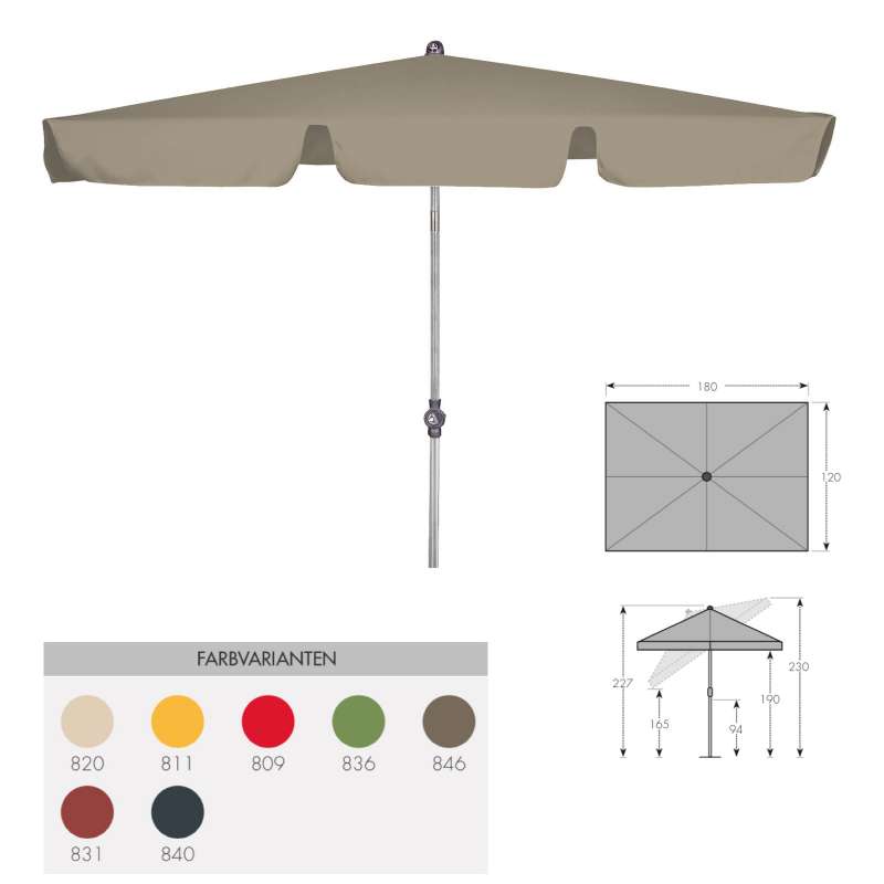 Doppler ACTIVE Sonnenschirm 180 x 120 cm in 7 Farbvarianten Mittelmastschirm Balkonschirm