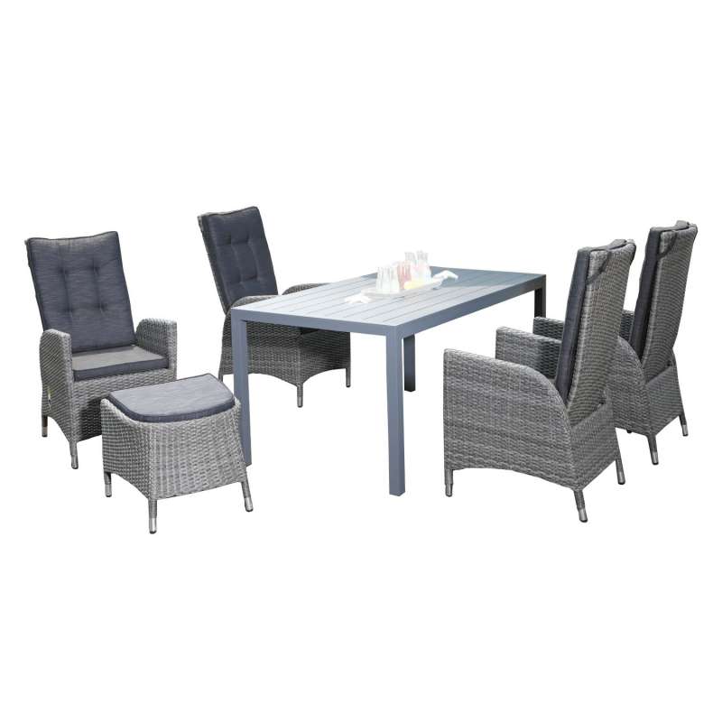 SunnySmart 6-teilige Sitzgruppe Para & Campus II Aluminium Kunststoffgeflecht vintage-grau mit Tisch