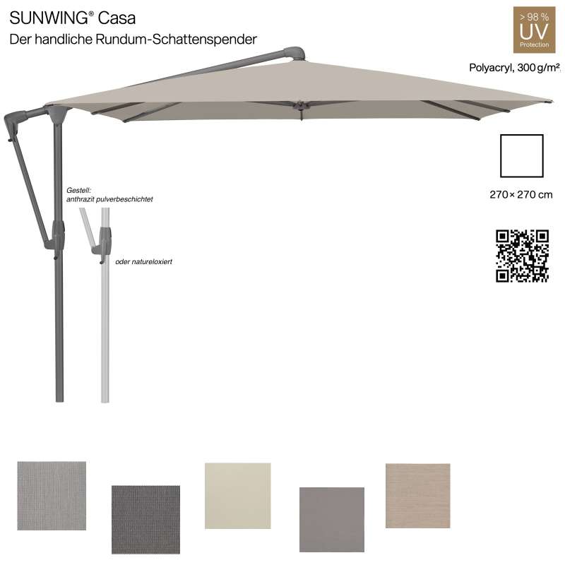 GLATZ Sonnenschirm SUNWING® CASA quadratisch 270 x 270 in mögliche Farben Ampelschirm Stoffklasse 5