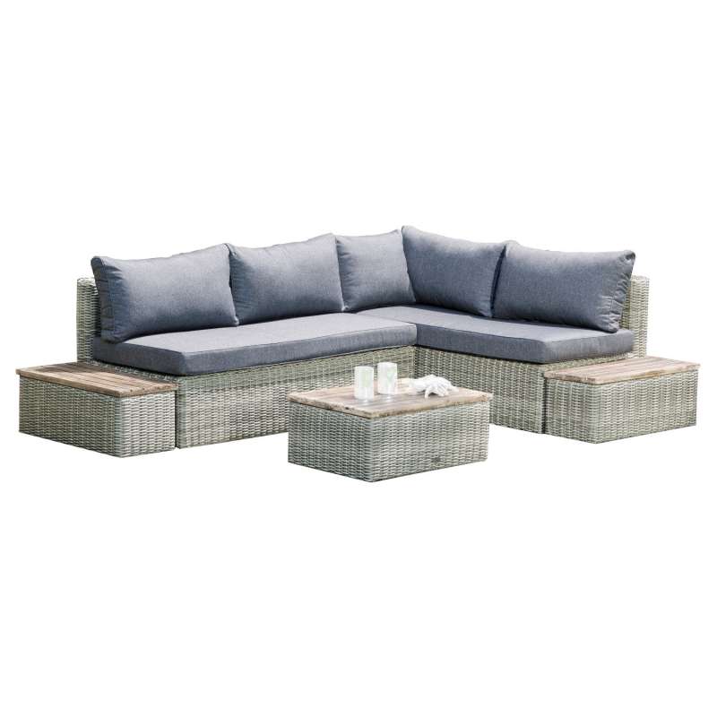 SunnySmart 4-teilige Loungegruppe Newport Akazienholz und Aluminium mit Kunststoffgeflecht grey-whit