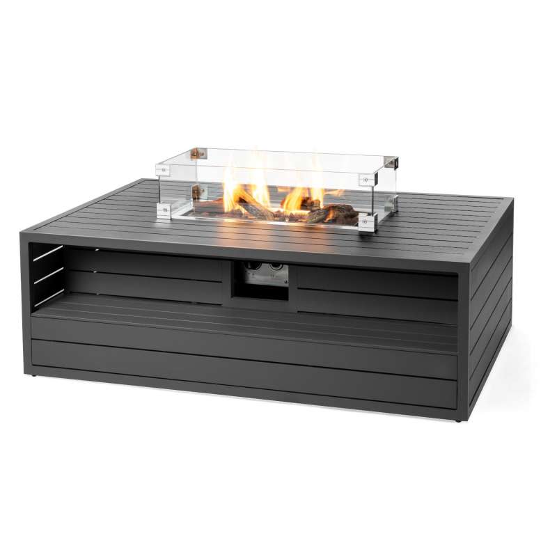 Happy Cocooning Mania Feuertisch Aluminium anthrazit 12 kW rechteckig 140x96x47 cm mit Glasschirm