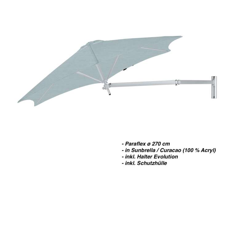 Umbrosa Paraflex ø 270 cm Sonnenschirm Komplettset inkl. Halterung Curacao Wandschirm