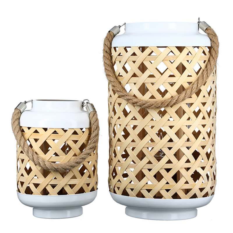 Casablanca 2er-Set Windlichte Native groß und klein Metall weiß Holz Ø 21 und 16 cm