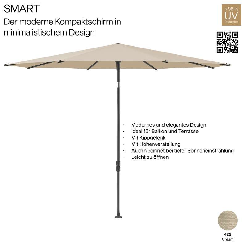 GLATZ Sonnenschirm SMART rund ø 200 cm Gestell anthrazit Stoff Farbe 422 Cream Mittelmastschirm