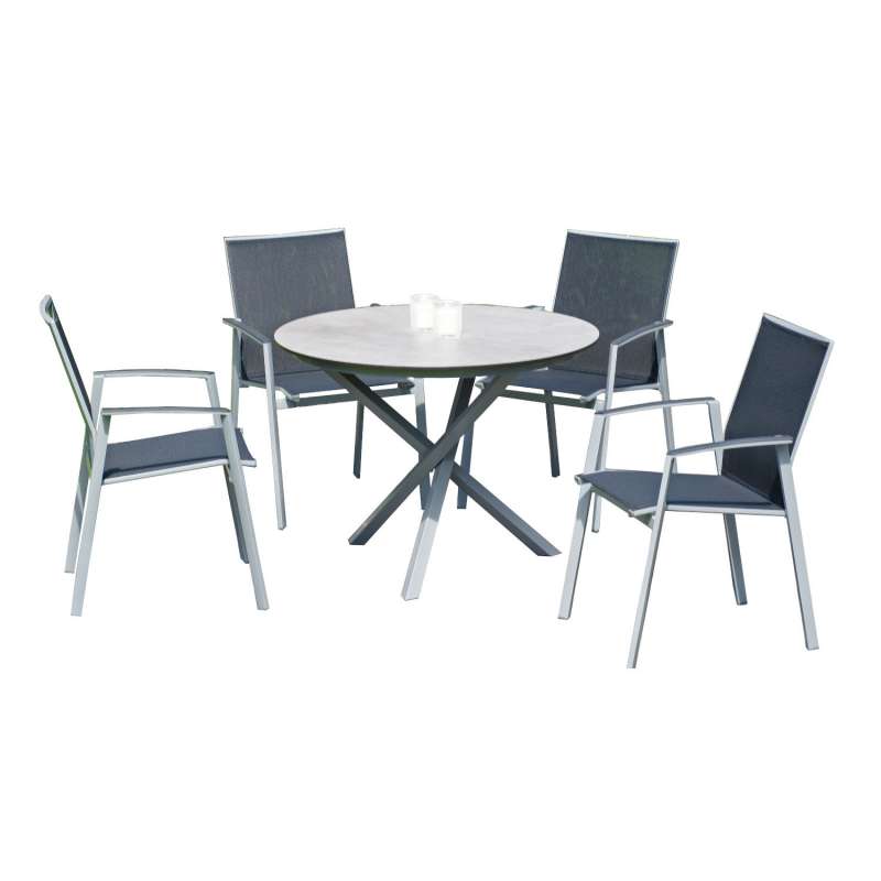 Sonnenpartner 5-teilige Sitzgruppe Fresno & Base-Spectra Ø 100 cm Aluminium silber