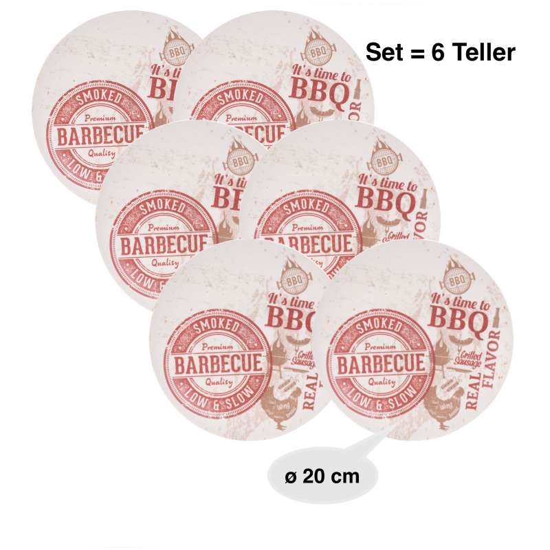 Tellerset 6er Campinggeschirr Teller ø 20 cm Barbecue Partyteller Partyset Melamin
