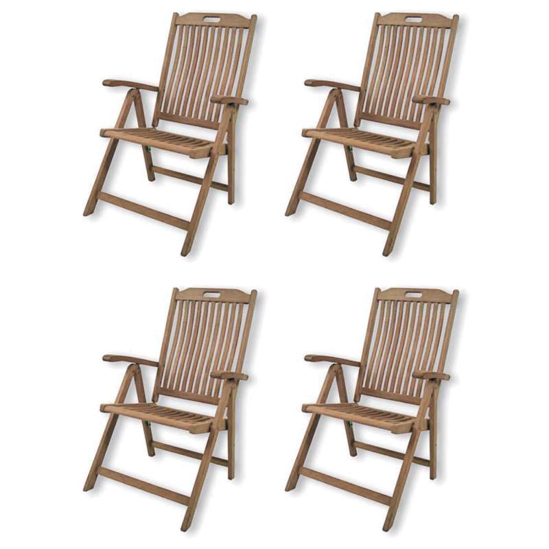 Inko 4er-Set Klappsessel Timor Teakholz/Messingbeschläge 5-fach verstellbar Hochlehner 72x62x106 cm