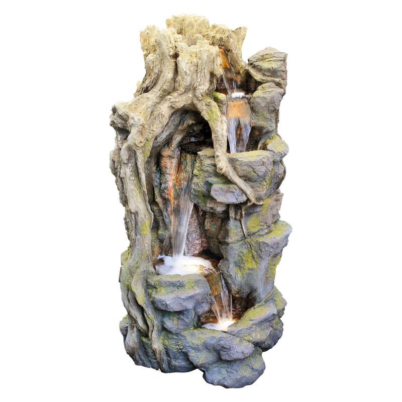 Granimex Lei-Sheng Polystone Wasserfall mit Pumpe und LED-Beleuchtung Zierbrunnen Wasserspiel 129x56