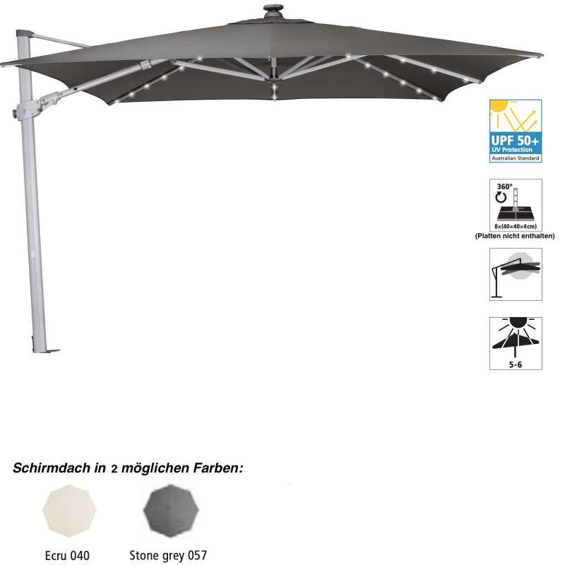 GLATZ Sonnenschirm SUNCOMFORT® Varioflex Solar 300 x 300 cm Stoffklasse 1 stone grey 057