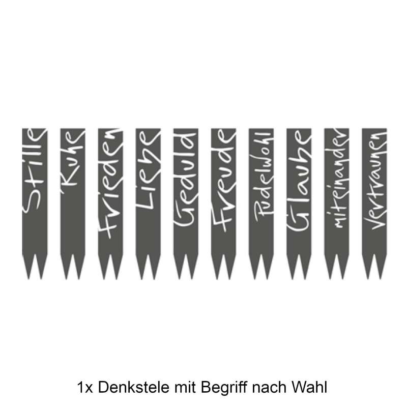 Mecondo OSAS Denkstele Freude Liebe Ruhe 100 cm Stahl weiß matt Gartendekoration Begriff zur Wahl