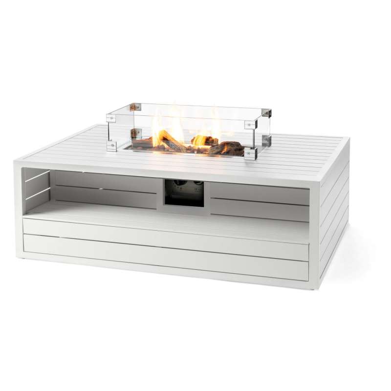 Happy Cocooning Mania Feuertisch Aluminium weiß 12 kW rechteckig 140x96x47 cm mit Glasschirm